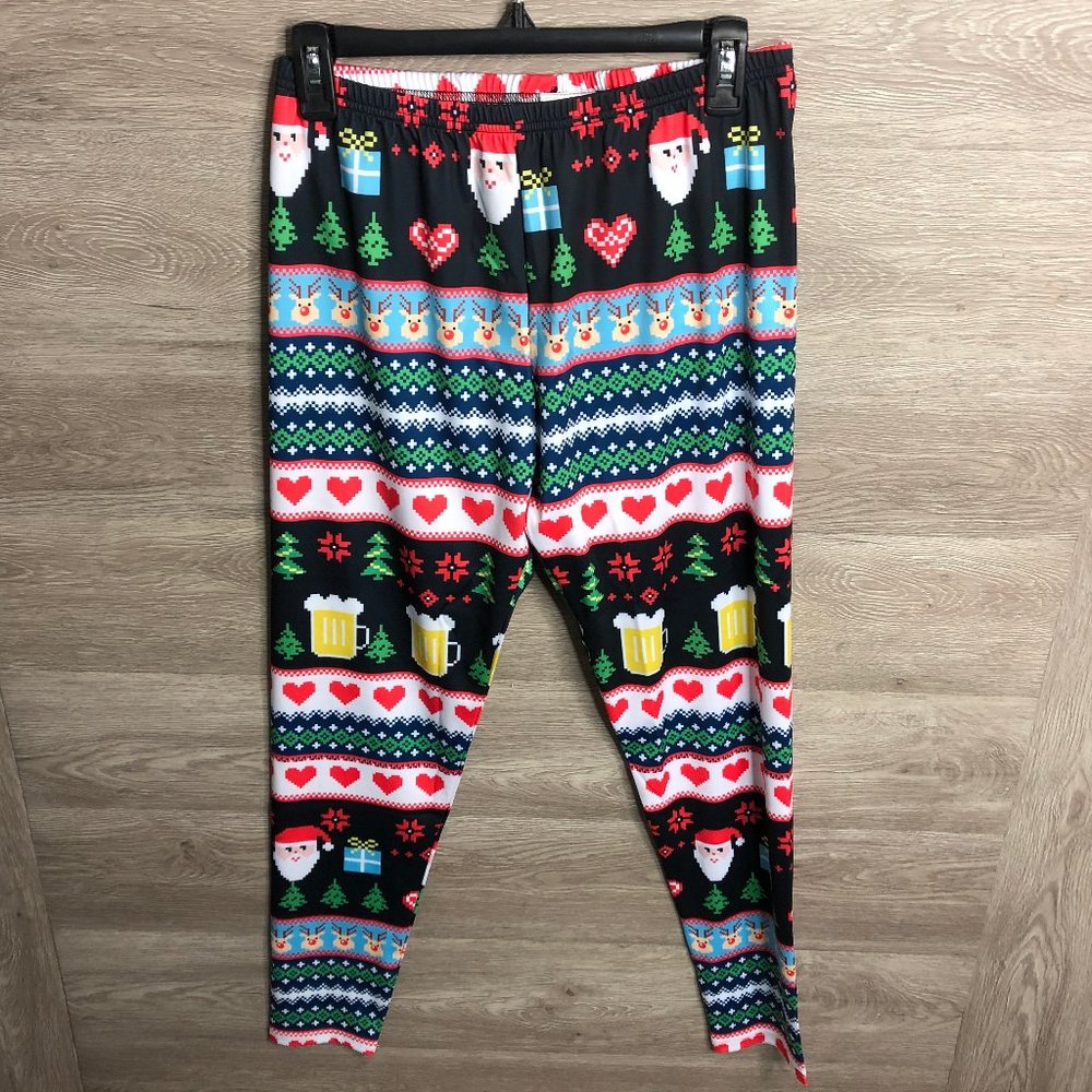 CowCow Womens XL Retro Christmas Leggings NEW